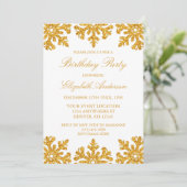 Goldene Snowflake WinterGeburtstagsparty Einladung (Stehend Vorderseite)