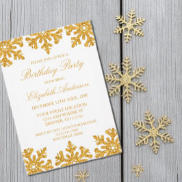 Goldene Snowflake WinterGeburtstagsparty Einladung