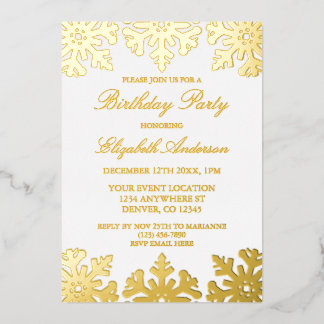 Goldene Snowflake WinterGeburtstagsparty Folieneinladung