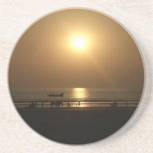 Goldene Sommer-Sonnenuntergangsreflexion am Strand Sandstein Untersetzer