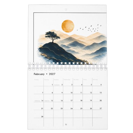 Goldene Sonne mit Berglandschaftskalender Kalender (Feb 2027)
