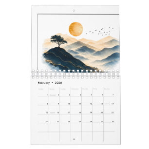 Goldene Sonne mit Berglandschaftskalender Kalender