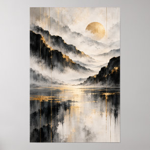 Goldene Sonne Nebelberg Abstrakte Wandkunst Poster
