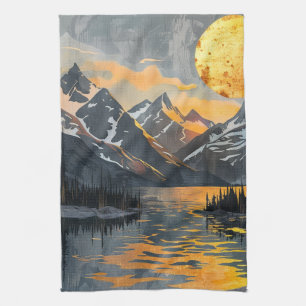 Goldene Sonne über schneebedeckte Berge - Boho Wil Geschirrtuch
