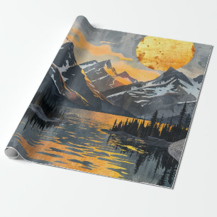 Goldene Sonne über schneebedeckten Bergen – Boho-W Geschenkpapier