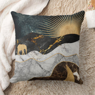 Goldene Sonne und Mond mit Elefant in Marmor Kosmi Kissen