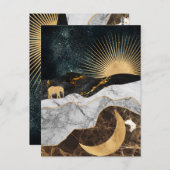 Goldene Sonne und Mond mit Elefant in Marmor Kosmi Postkarte (Vorne/Hinten)