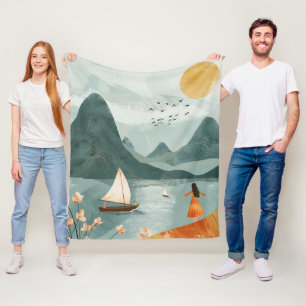 Goldene Sonnen Teal-See Romantische Bergflucht Fleecedecke