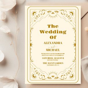 Goldene Sonnen- und Mond-Tarotkarten-Hochzeit Einladung