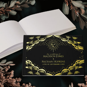 Goldene Sonnen- und Mond-Tarotkarten-Hochzeitsgäst Gästebuch