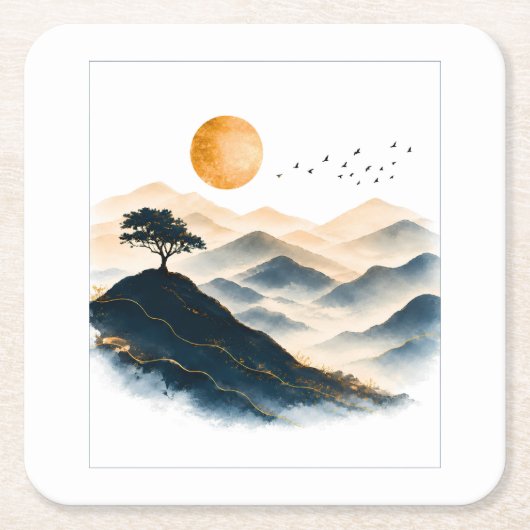 Goldene Sonnenberglandschaft Rechteckiger Pappuntersetzer (Vorderseite)