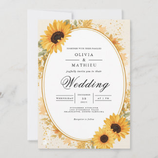 Goldene Sonnenblume Botanischer Blüh Hochzeit Einladung