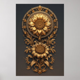Goldene Sonnenblume für Wohnzimmer & Luxus-Geschen Poster
