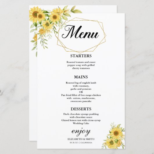 Goldene Sonnenblume Geometrische Rustikale Hochzei (Vorne/Hinten)