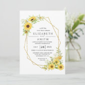 Goldene Sonnenblume Geometrische Rustikale Hochzei Einladung (Stehend Vorderseite)