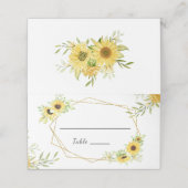 Goldene Sonnenblume Geometrische Rustikale Hochzei Platzkarte (Außenseite Aufgefaltet)