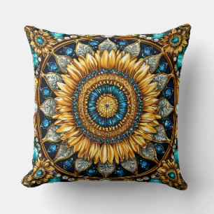 Goldene Sonnenblume Mandala mit aufwändigen Edelst Kissen