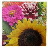 Goldene Sonnenblume Rosa Dahlia und Lila Zinnia Fliese (Vorderseite)