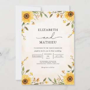 Goldene Sonnenblume Rustikale Hochzeit Einladung