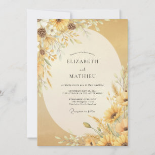 Goldene Sonnenblumen-Eukalyptus-Hochzeit Einladung