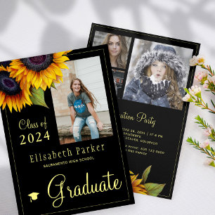 Goldene Sonnenblumen FOTO Collage Graduation Party Einladung