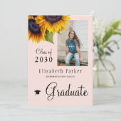 Goldene Sonnenblumen FOTO Collage Graduation Party Einladung (Stehend Vorderseite)