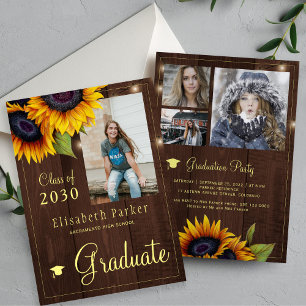 Goldene Sonnenblumen FOTO Collage Graduierungspart Einladung