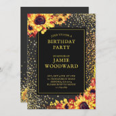Goldene Sonnenblumen Geburtstagsparty Einladung (Vorne/Hinten)