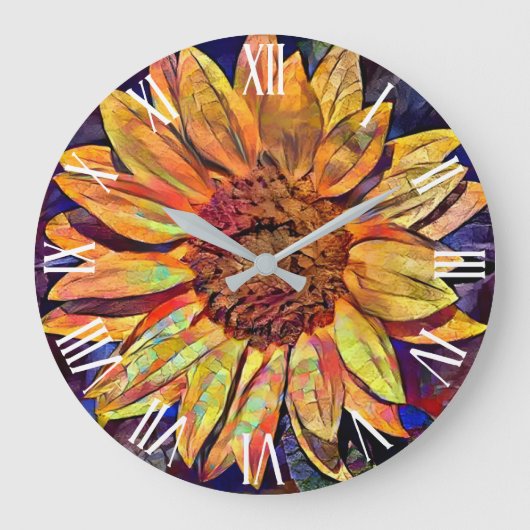 Goldene Sonnenblumen Große Wanduhr (Vorderseite)