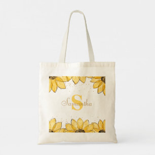 Goldene Sonnenblumen Name der Blumenblume Tragetasche