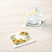 Goldene Sonnenblumen: Personalisierte Hochzeitsfei Rechteckiger Pappuntersetzer (Vor Ort)
