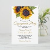 Goldene Sonnenblumen rustikale elegante Verlobung Einladung (Stehend Vorderseite)