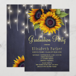 Goldene Sonnenblumen rustikale Lichter Abschlussfe Einladung