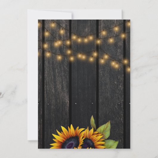 Goldene Sonnenblumen Rustikale Stallenholz-Abschlu Einladung (Rückseite)