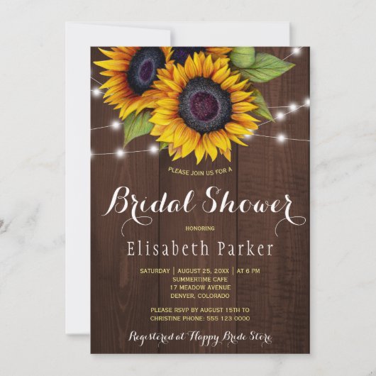 Goldene Sonnenblumen rustikales Brautparty aus Sta Einladung (Vorderseite)