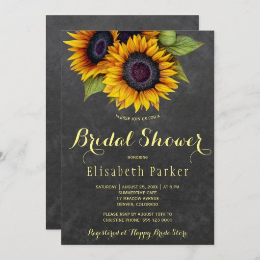 Goldene Sonnenblumen rustikales Brautparty Einladung (Vorne/Hinten)