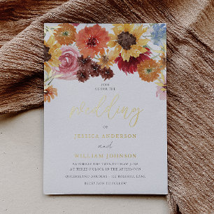 Goldene Sonnenblumen Sommer Blumen Hochzeit Gold Folieneinladung