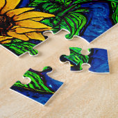 Goldene Sonnenblumen und Blätter auf Dunkelblau Puzzle (Seite)