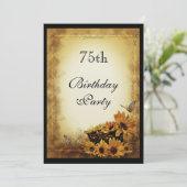 Goldene Sonnenblumen und Schmetterlinge 75. Geburt Einladung (Stehend Vorderseite)