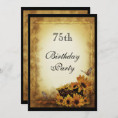 Goldene Sonnenblumen und Schmetterlinge 75. Geburt Einladung (Vorne/Hinten)