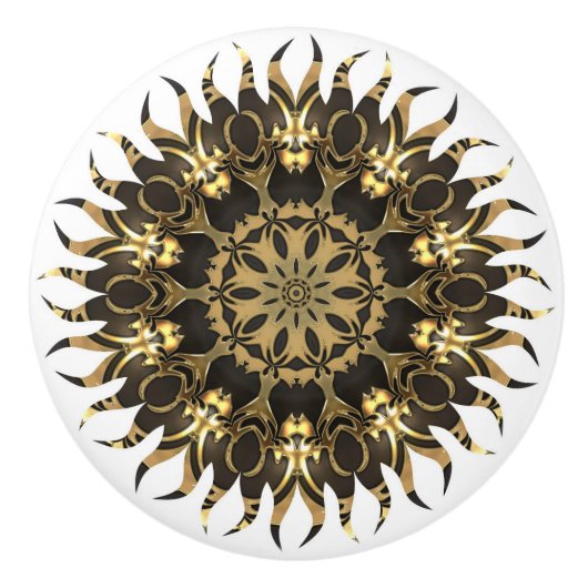 Goldene Sonnenflame Keramikknauf (Vorderseite)