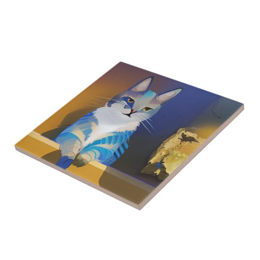 Goldene Sonnenscheinillustrierung für Blaukatze Fliese (Seite)