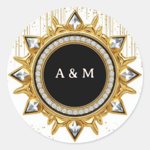 Goldene Sonnenstrahlen-Rahmen mit Diamant-Rand Runder Aufkleber