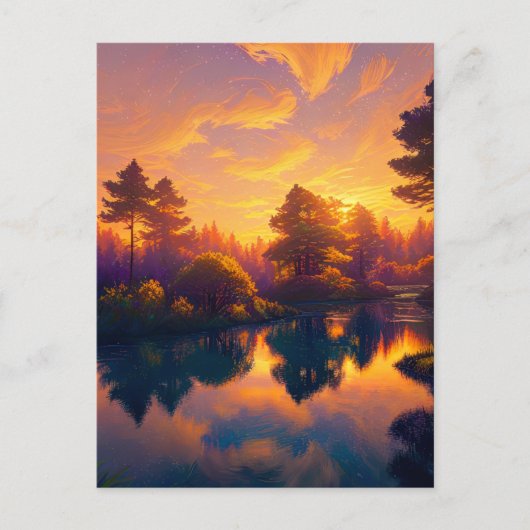 Goldene Sonnenuntergangsfarben faszinieren die Bäu Postkarte (Vorderseite)