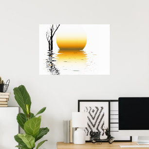 Goldene Sonnenuntergangsreflexion ein ruhiges Wand Poster