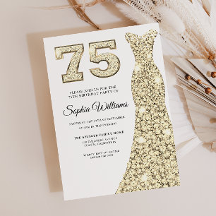 Goldene Sparkle Dress Womans 75. Geburtstagsparty Einladung