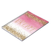 Goldene Sparkle Rosa Ombre Glitzer Traum Notizblock (Linke Seite)