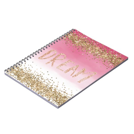 Goldene Sparkle Rosa Ombre Glitzer Traum Notizblock (Linke Seite)