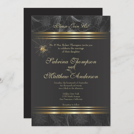 Goldene Spinnen Bitte schließen Sie sich der Hochz Einladung (Vorne/Hinten)