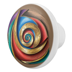 Goldene Spirale Juwel Abstract auf Taupe Keramikknauf